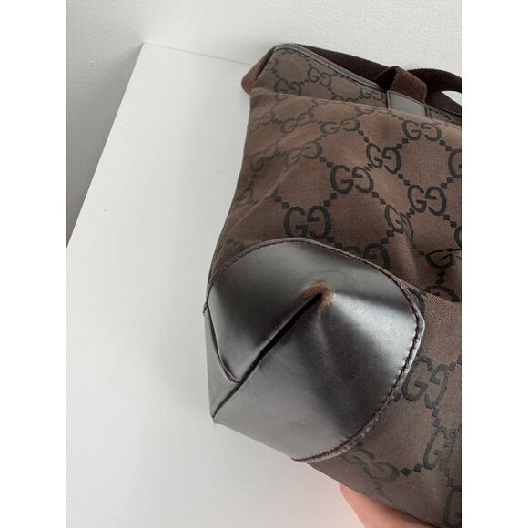 GUCCI 180449 502752 Handbag GG Sprem Logo Engraved Canvas Leather Tote Bag USED - Picture 9 of 16